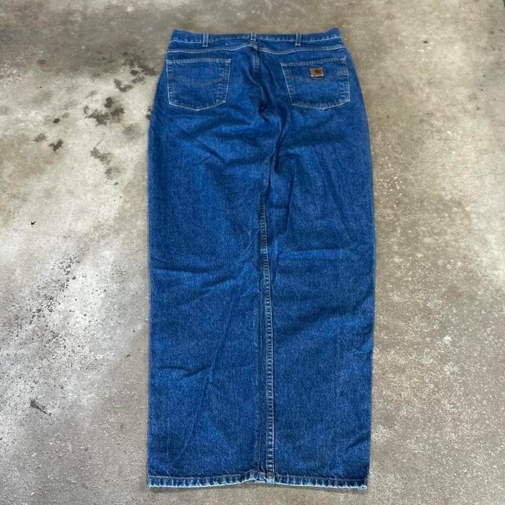 Dark Blue Carhartt Leather Patch Workwear Jeans Waist 36 Vintage Y2K Mens
